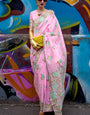 Quintessential Pink Parsi Handloom Woven Banarasi Silk Saree With Blouse Piece