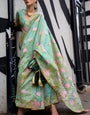 Bucolic Pista Parsi Handloom Woven Banarasi Silk Saree With Blouse Piece