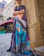 Blissful Multicolor Digital Printed Satin Silk Saree With Fairytale Blouse Piece