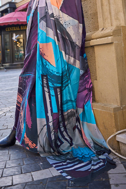 Load image into Gallery viewer, Blissful Multicolor Digital Printed Satin Silk Saree With Fairytale Blouse Piece
