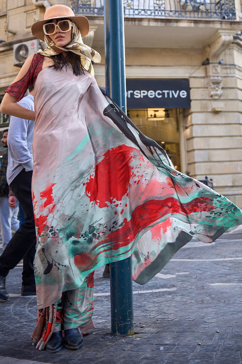 Load image into Gallery viewer, Assemblage Grey Digital Printed Satin Silk Saree With Ebullience Blouse Piece
