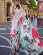 Assemblage Grey Digital Printed Satin Silk Saree With Ebullience Blouse Piece