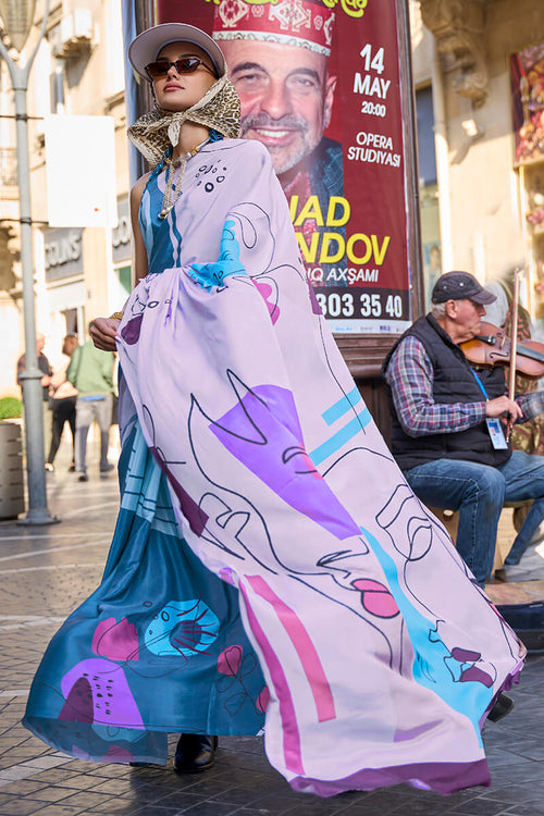 Load image into Gallery viewer, Serendipity Lavender Digital Printed Satin Silk Saree With Sempiternal Blouse Piece
