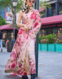 Engaging Beige Digital Printed Satin Silk Saree With Symmetrical Blouse Piece