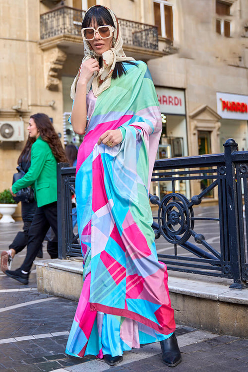 Load image into Gallery viewer, Seraglio Multicolor Digital Printed Satin Silk Saree With Lissome Blouse Piece
