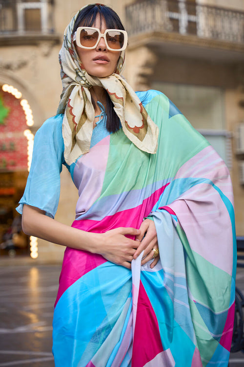 Load image into Gallery viewer, Seraglio Multicolor Digital Printed Satin Silk Saree With Lissome Blouse Piece
