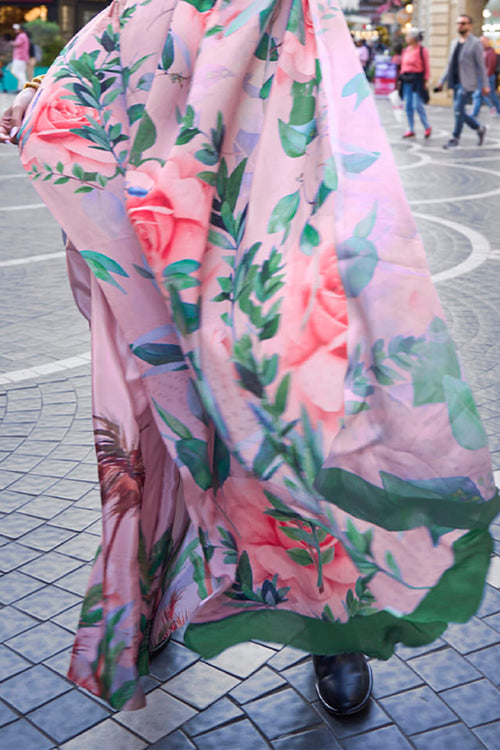 Load image into Gallery viewer, Effervescent Pink Digital Printed Satin Silk Saree With Conflate Blouse Piece
