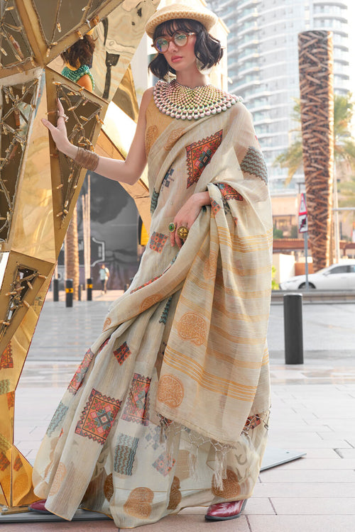 Load image into Gallery viewer, Prodigal Grey Digital Printed Tissue Silk Saree With Murmurous Blouse Piece
