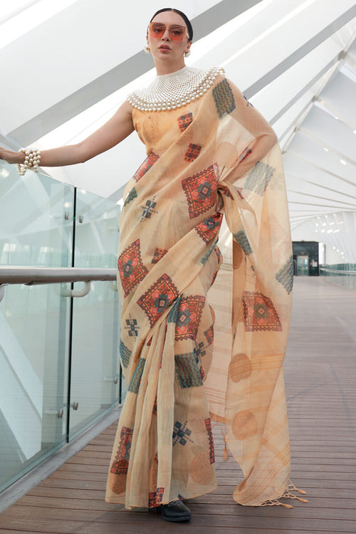 Load image into Gallery viewer, Supernal Beige Digital Printed Tissue Silk Saree With Lissome Blouse Piece
