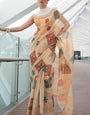 Supernal Beige Digital Printed Tissue Silk Saree With Lissome Blouse Piece