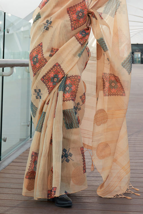 Load image into Gallery viewer, Supernal Beige Digital Printed Tissue Silk Saree With Lissome Blouse Piece
