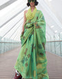 Elaborate Green Digital Printed Tissue Silk Saree With Epiphany Blouse Piece