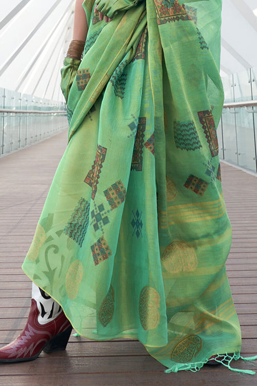 Load image into Gallery viewer, Elaborate Green Digital Printed Tissue Silk Saree With Epiphany Blouse Piece
