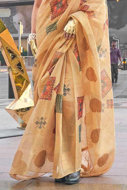 Load image into Gallery viewer, Tremendous Dark Beige Digital Printed Tissue Silk Saree With Desultory Blouse Piece
