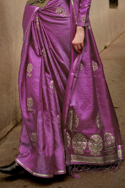 Eclat Lavender Banarasi Satin Silk Saree With Flameboyant Blouse
