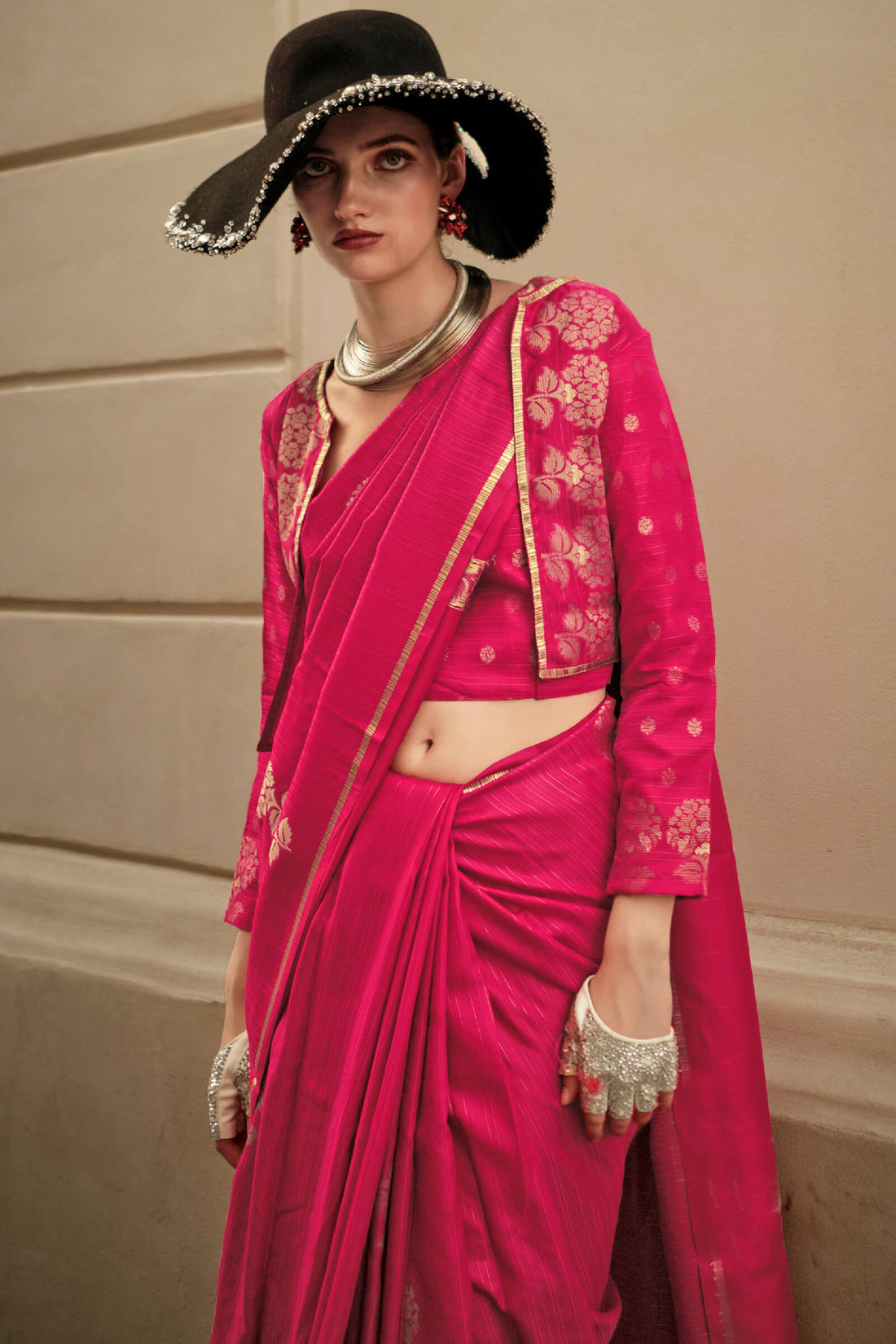 Seraphic Dark Pink Banarasi Satin Silk Saree With Inimitable Blouse