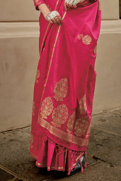 Seraphic Dark Pink Banarasi Satin Silk Saree With Inimitable Blouse