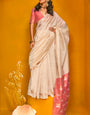 Designer Beige Soft Banarasi Silk Saree With Arresting Blouse Piece