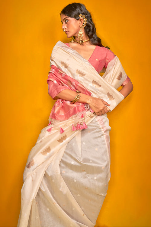 Load image into Gallery viewer, Designer Beige Soft Banarasi Silk Saree With Arresting Blouse Piece
