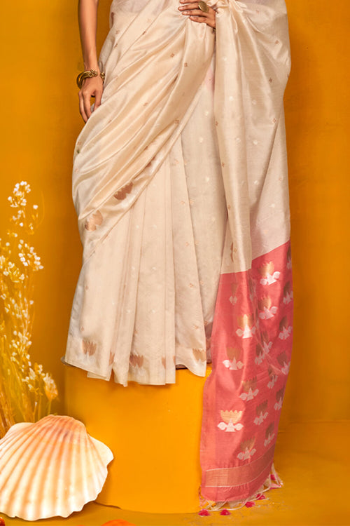 Load image into Gallery viewer, Designer Beige Soft Banarasi Silk Saree With Arresting Blouse Piece
