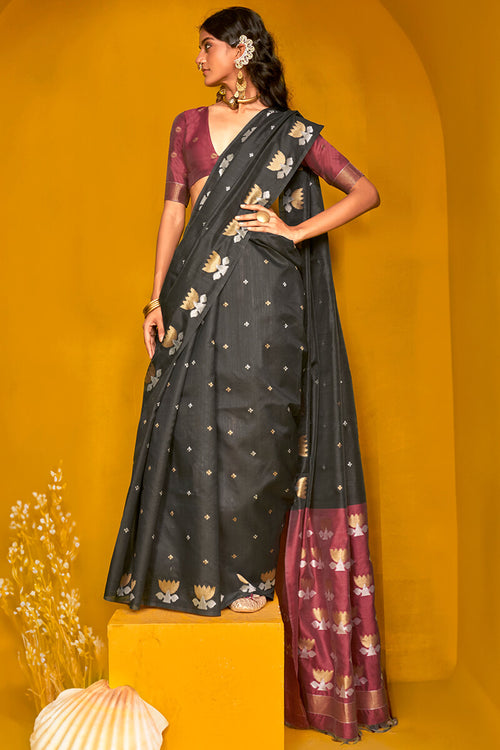 Load image into Gallery viewer, Twirling Black Soft Banarasi Silk Saree With Admirable Blouse Piece
