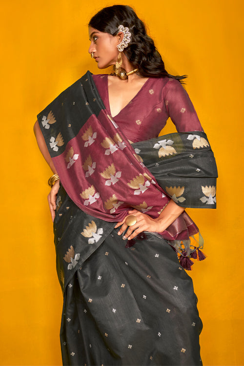 Load image into Gallery viewer, Twirling Black Soft Banarasi Silk Saree With Admirable Blouse Piece
