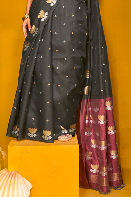 Load image into Gallery viewer, Twirling Black Soft Banarasi Silk Saree With Admirable Blouse Piece
