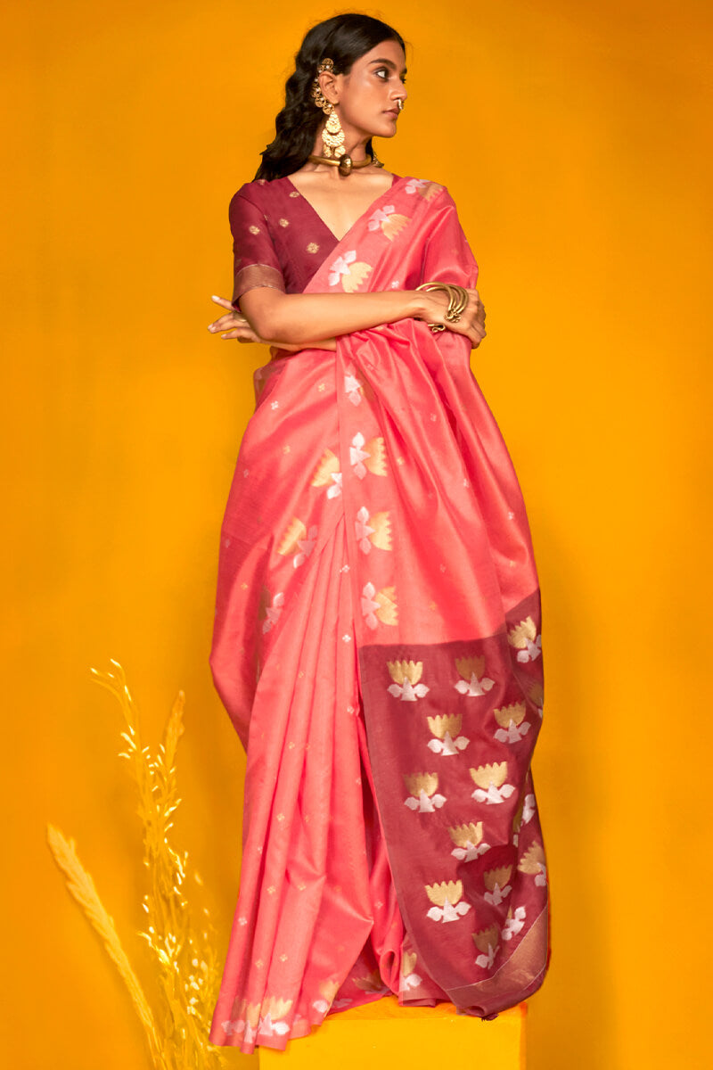 Fragrant Pink Soft Banarasi Silk Saree With Sempiternal Blouse Piece