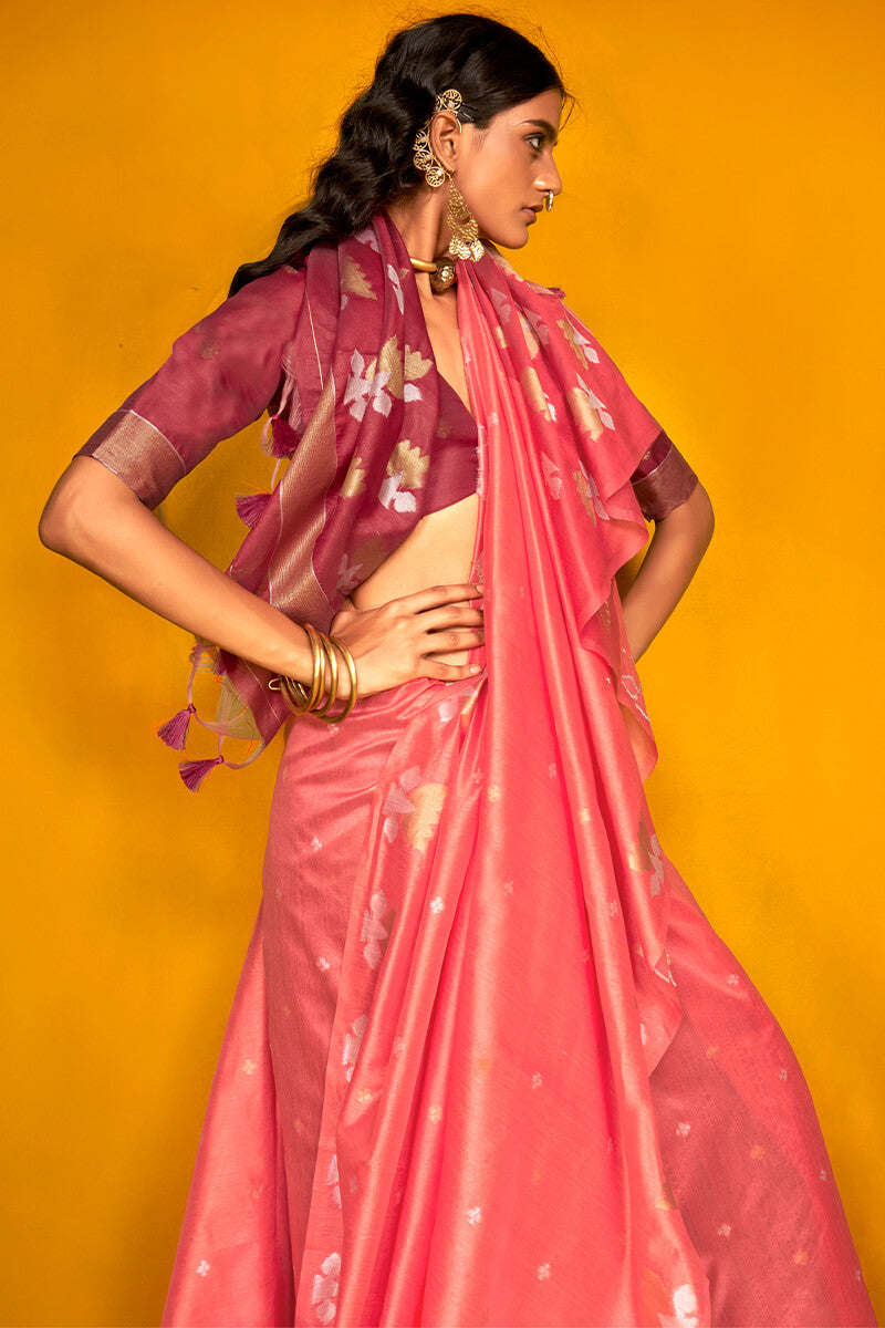 Fragrant Pink Soft Banarasi Silk Saree With Sempiternal Blouse Piece