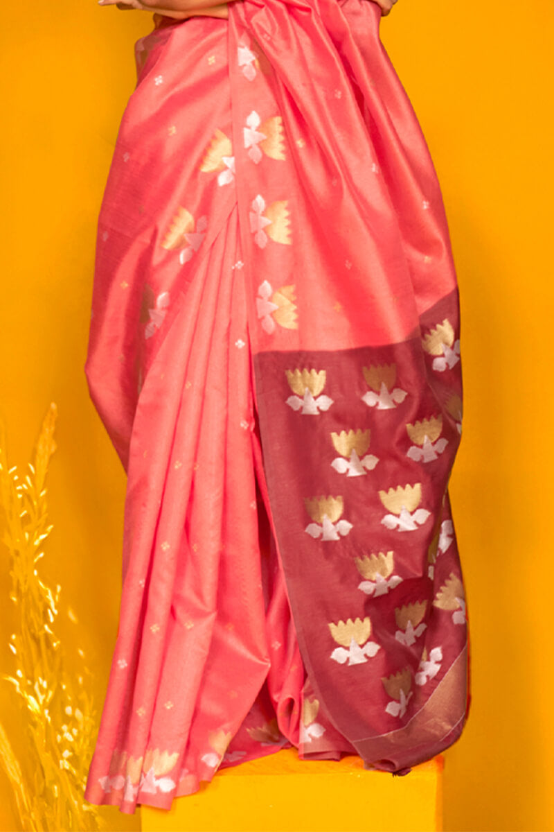 Fragrant Pink Soft Banarasi Silk Saree With Sempiternal Blouse Piece