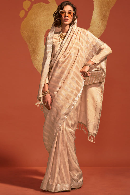 Load image into Gallery viewer, Blissful Beige Soft Banarasi Silk Saree With Desiring Blouse
