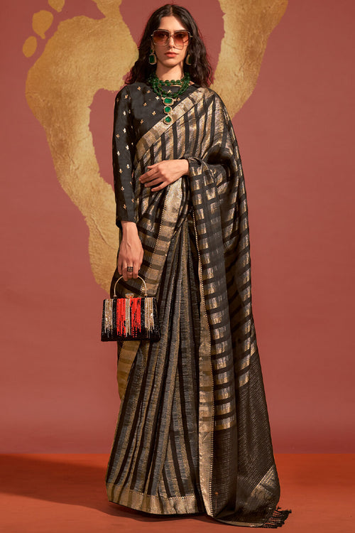 Load image into Gallery viewer, Eye-catching Black Soft Banarasi Silk Saree With Sizzling Blouse
