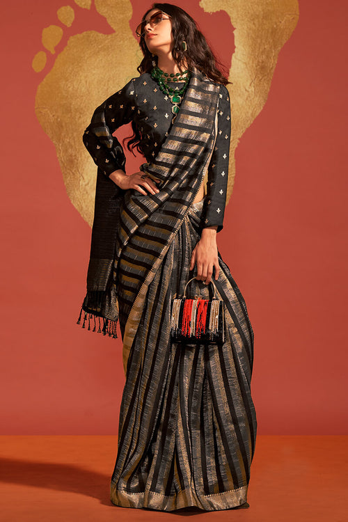 Load image into Gallery viewer, Eye-catching Black Soft Banarasi Silk Saree With Sizzling Blouse
