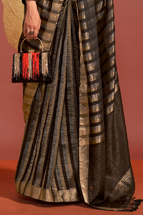 Load image into Gallery viewer, Eye-catching Black Soft Banarasi Silk Saree With Sizzling Blouse
