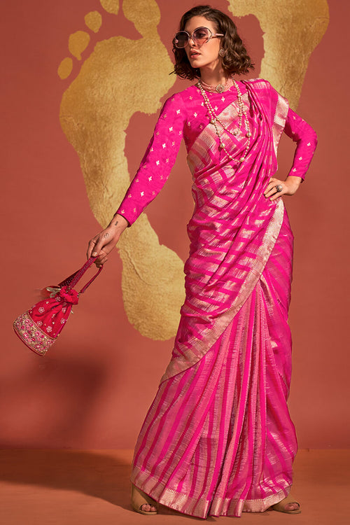 Load image into Gallery viewer, Energetic Dark Pink Soft Banarasi Silk Saree With Glowing Blouse
