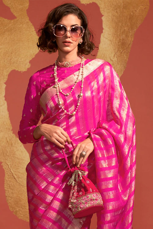 Load image into Gallery viewer, Energetic Dark Pink Soft Banarasi Silk Saree With Glowing Blouse
