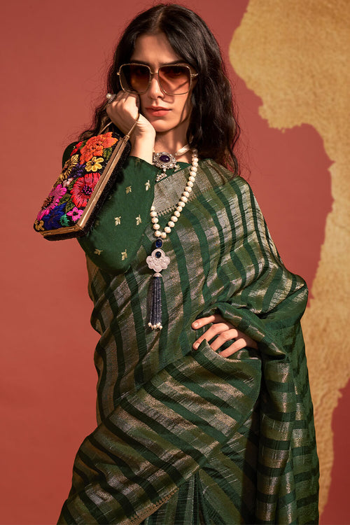 Load image into Gallery viewer, Jazzy Dark Green Soft Banarasi Silk Saree With Hypnotic Blouse
