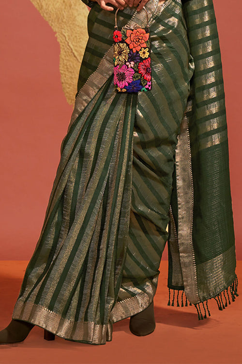 Load image into Gallery viewer, Jazzy Dark Green Soft Banarasi Silk Saree With Hypnotic Blouse
