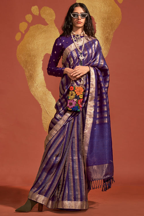 Load image into Gallery viewer, Prettiest Navy Blue Soft Banarasi Silk Saree With Entrancing Blouse
