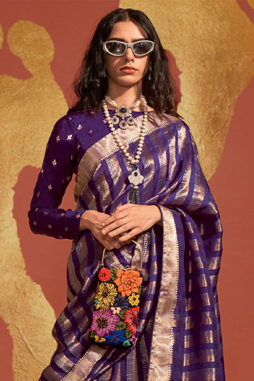 Load image into Gallery viewer, Prettiest Navy Blue Soft Banarasi Silk Saree With Entrancing Blouse
