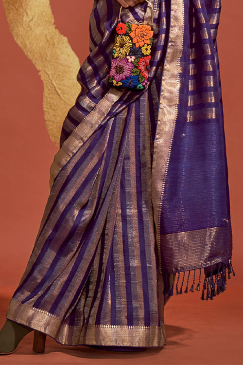 Load image into Gallery viewer, Prettiest Navy Blue Soft Banarasi Silk Saree With Entrancing Blouse
