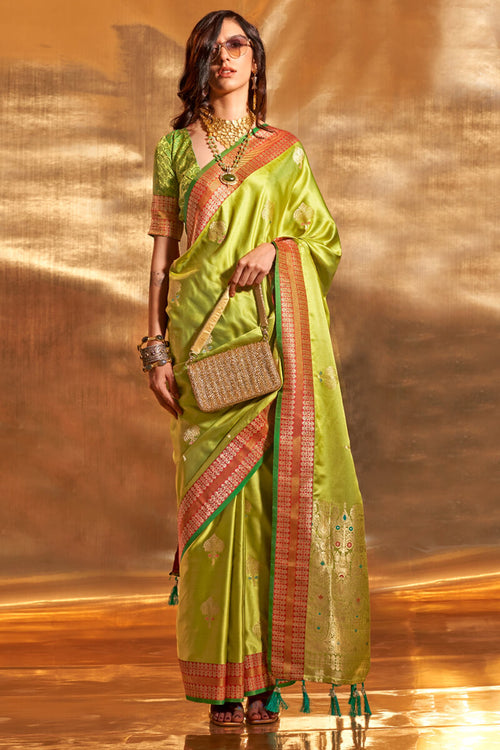 Load image into Gallery viewer, Adorning Green Soft Banarasi Silk Saree With Outstanding Blouse
