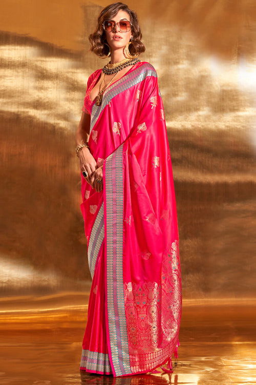 Load image into Gallery viewer, Surpassing Dark Pink Soft Banarasi Silk Saree With Adorable Blouse
