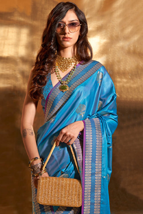 Load image into Gallery viewer, Radiant Blue Soft Banarasi Silk Saree With Prominent Blouse
