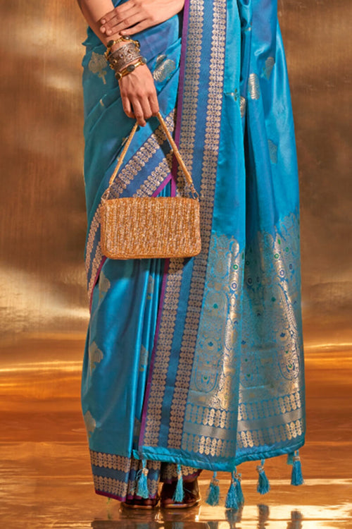 Load image into Gallery viewer, Radiant Blue Soft Banarasi Silk Saree With Prominent Blouse
