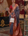 Inspiring Navy Blue Pashmina saree With insanely Blouse Piece