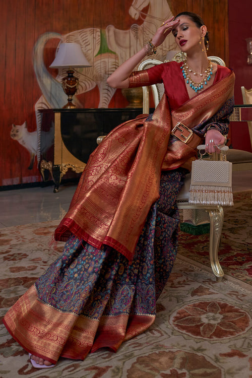 Load image into Gallery viewer, Inspiring Navy Blue Pashmina saree With insanely Blouse Piece
