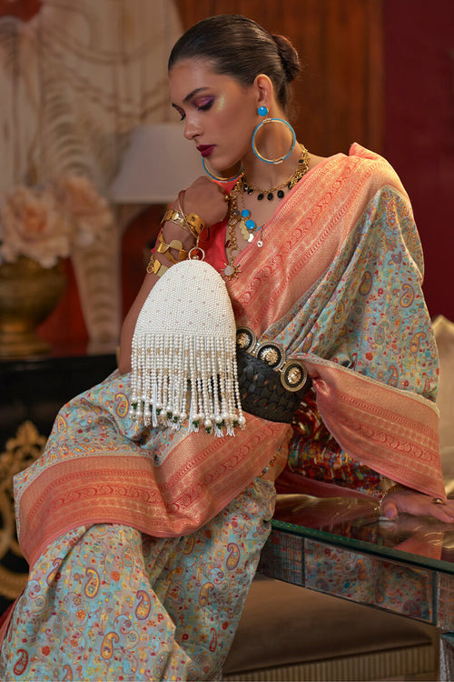 Load image into Gallery viewer, Elision Pista Pashmina saree With Palimpsest Blouse Piece
