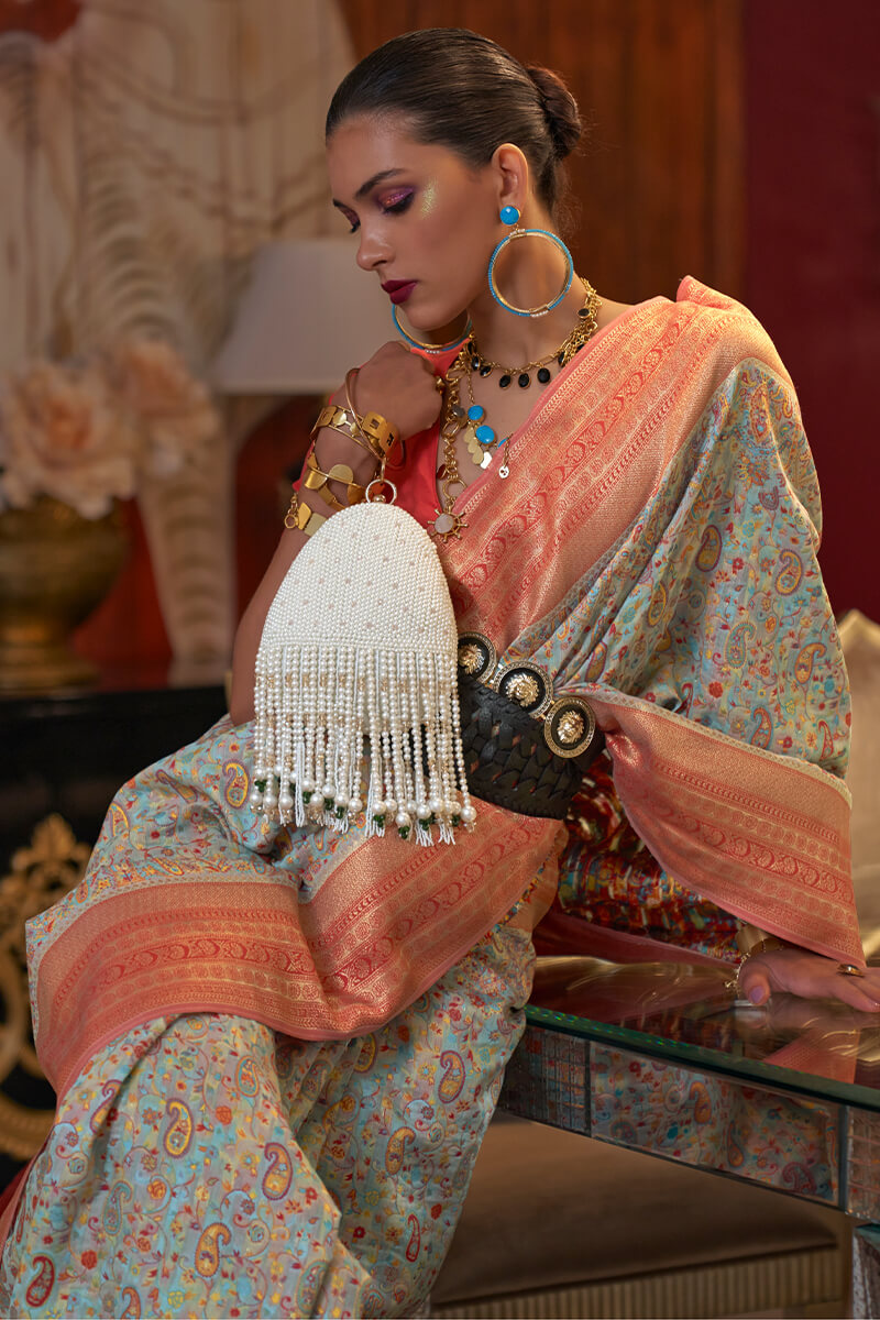 Elision Pista Pashmina saree With Palimpsest Blouse Piece