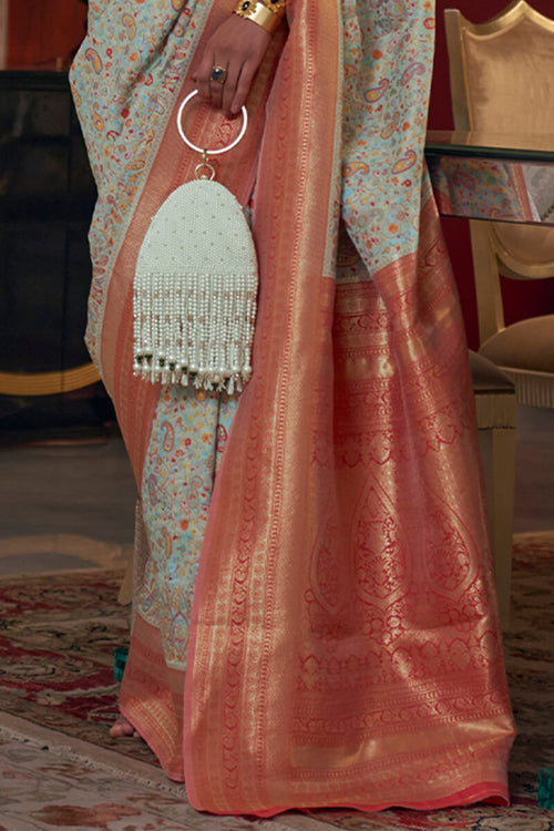 Load image into Gallery viewer, Elision Pista Pashmina saree With Palimpsest Blouse Piece
